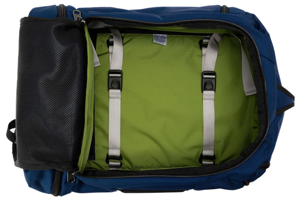 The Techonaut 45 in Deep Blue (dark blue) Ballistic with a Moss (green with light green grid) 210 Cerylon interior.